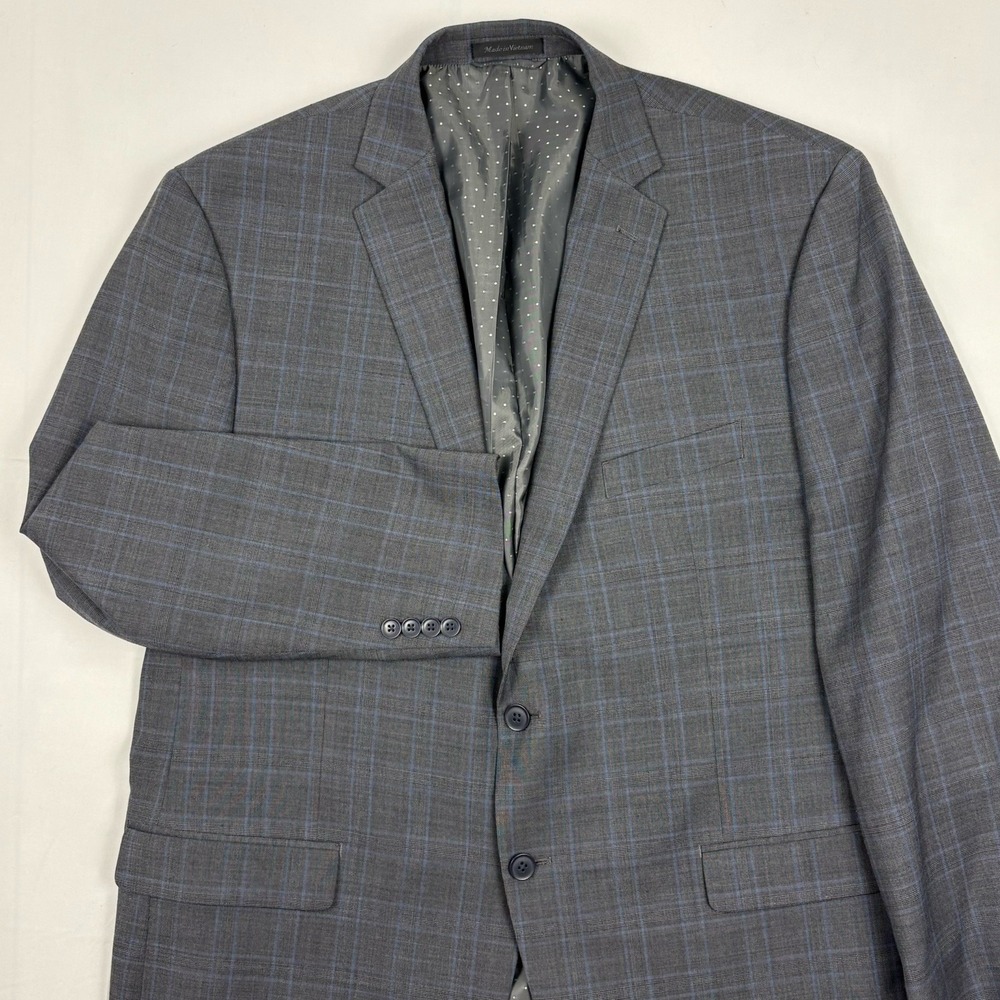 Collection by Michael Strahan Stretch Wool Sport Coat 48R Gray Windowpane Plaid